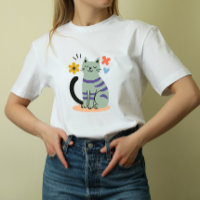 Gato Verde Salvia Boho Floral Arte Mid Century