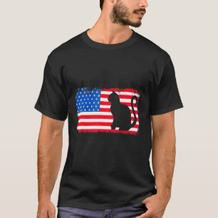 Camiseta Gato Vermelho Branco Azul Patriótico EUA Menino Me