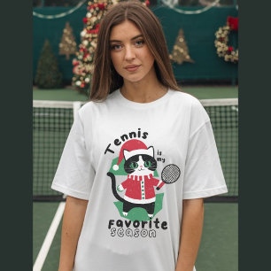 Camiseta Gato vestindo chapéu de Natal com raquete tênis