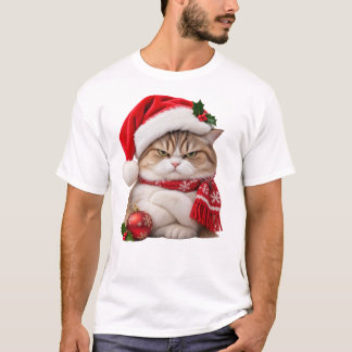 Camiseta Gato Vestindo Chapéu de Papai Noel e Parecendo Irr