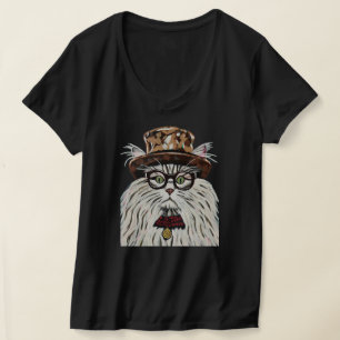 Camiseta Gato vestindo chapéu e óculos