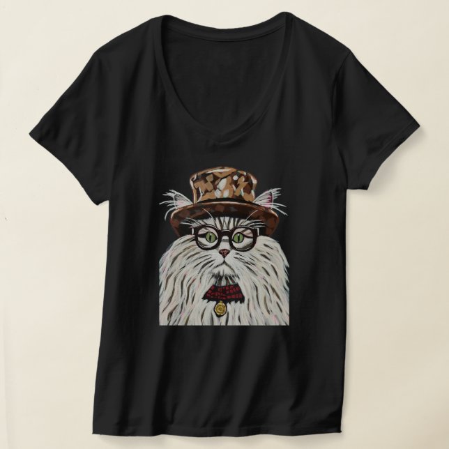 Camiseta Gato vestindo chapéu e óculos (Postura )