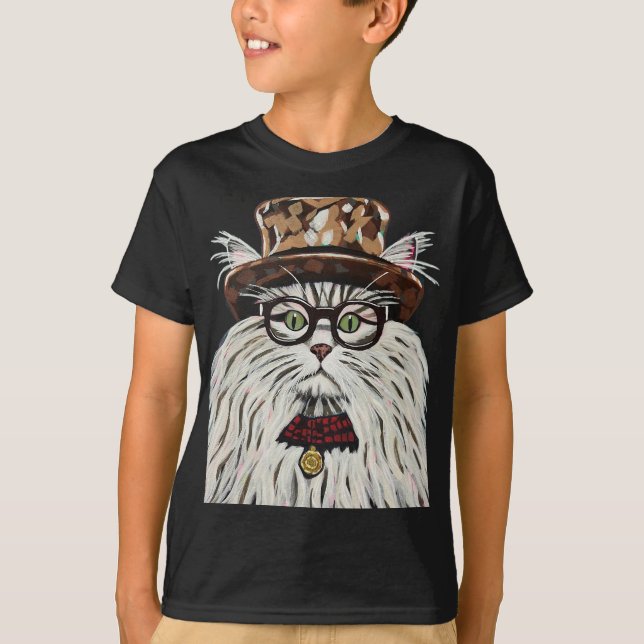 Camiseta Gato vestindo chapéu e óculos (Frente)