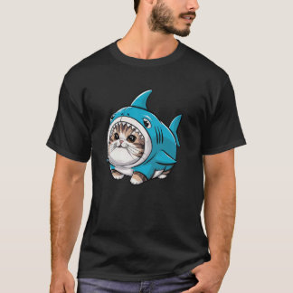 Camiseta Gato Vestindo Fantasia de Tubarão Gatinho Engraçad