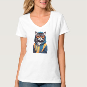 Camiseta Gato Vestindo Hoodie Engraçado Caráter Animal Lega