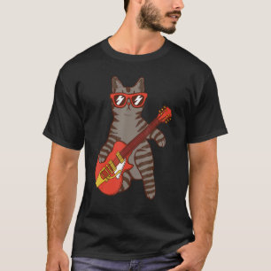 Camiseta Gato vestindo óculos de sol tocando guitarrista