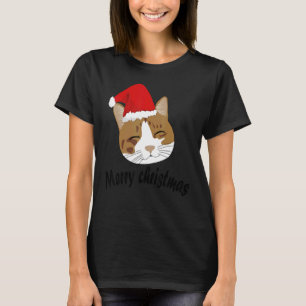 Camiseta Gato Vestindo Papais noeis Red Hat Desejando Feliz