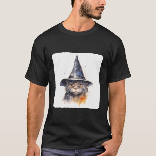 Camiseta Gato Vestindo Um Gato De Feiticeiro Com Mística (Frente)