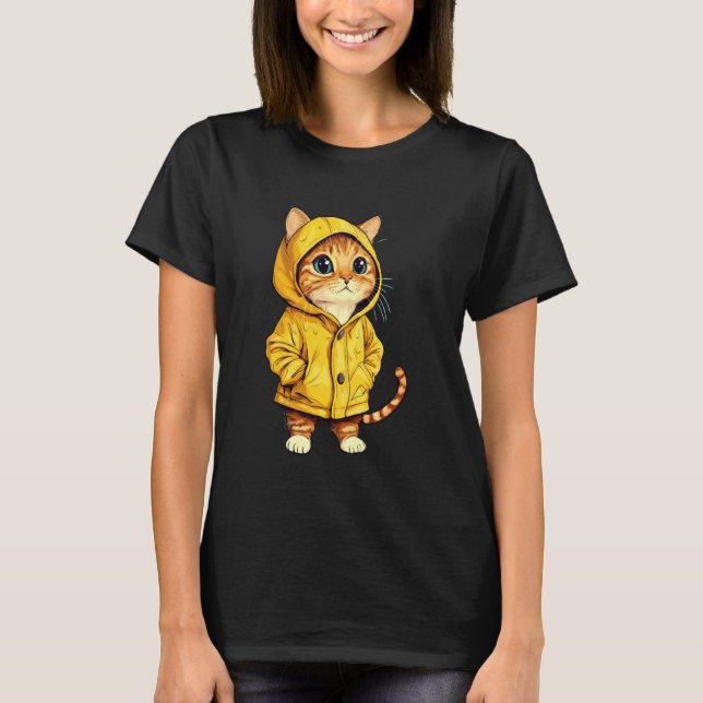Camiseta Gato Vestindo Um Impermeável (Frente)