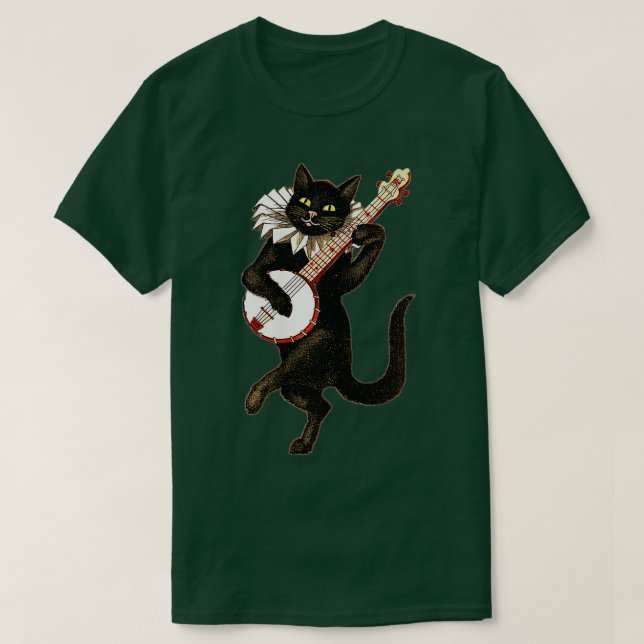 Camiseta Gato Vintage Bobo esquisito, Brincando Banjo País  (Frente do Design)