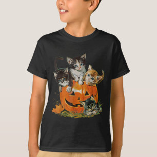 Camiseta Gato Vintage dos Anos 90 Abóbora Halloween Floral 