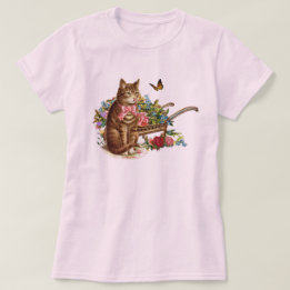 Camiseta Gato Vintage e Rosas Rosa