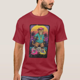 Camiseta gato vintage estilo hip hop com sol retrô