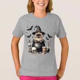 Camiseta Gato Vintage Fofo em um Halloween de Caldeirão