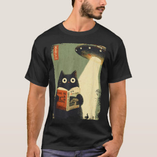 Camiseta Gato Vintage Japonês Amantes de Livros Ufo Alien