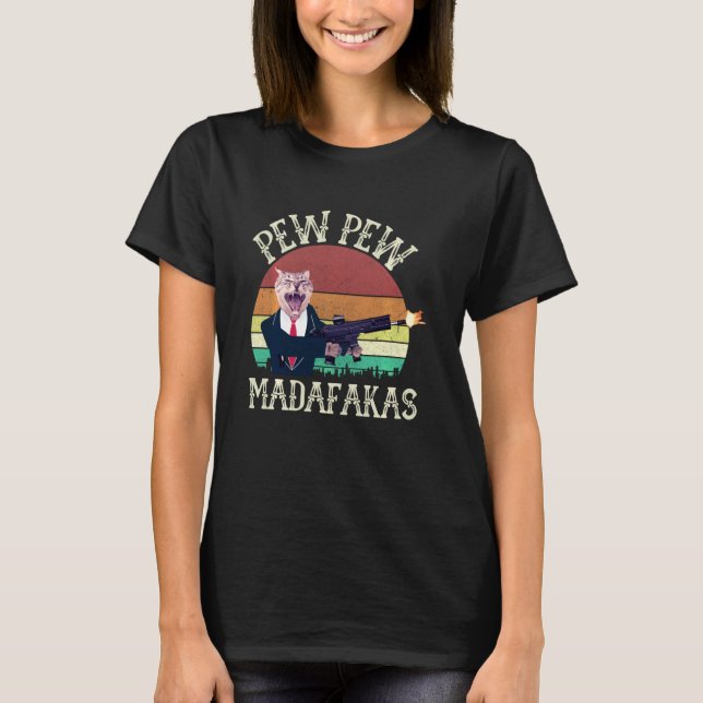 Camiseta Gato Vintage Pew Pew Madafakas (Frente)