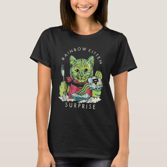Camiseta Gato Vintage Rainbow Kitten Surprise (Frente)