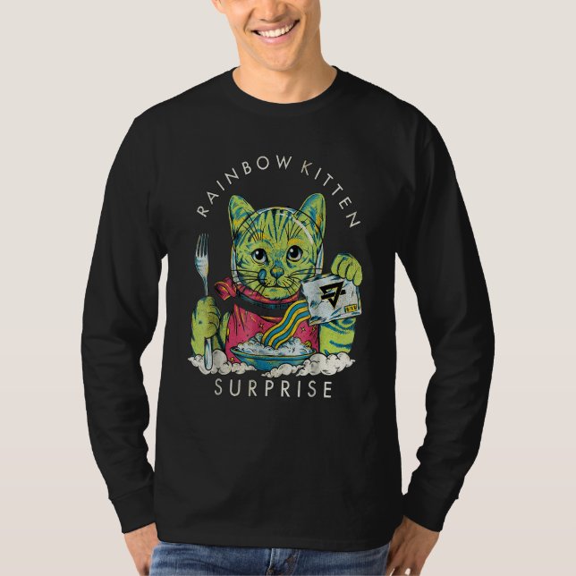 Camiseta Gato Vintage Rainbow Kitten Surprise (Frente)