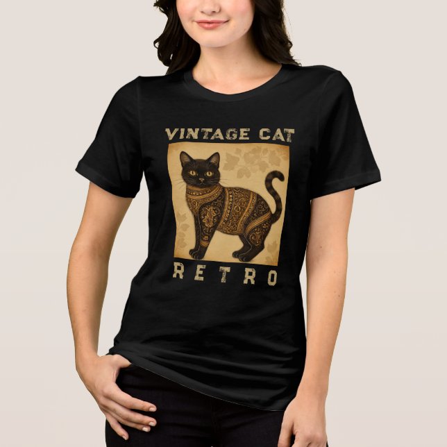 Camiseta Gato Vintage Retro, Estilo Antigo (Frente)