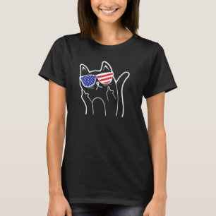 Camiseta Gato Virando o Dedo Médio Funny Gato Patriótico Mu