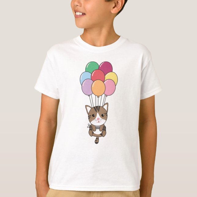 Camiseta Gato Voa Com Balões Coloridos (Frente)