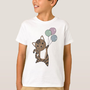 Camiseta Gato Voa Com Balões Coloridos