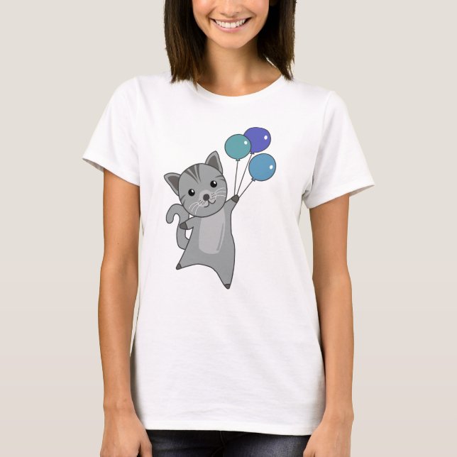 Camiseta Gato Voa Com Balões Coloridos (Frente)