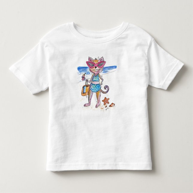 Camiseta Gato Whimsical na Praia (Frente)