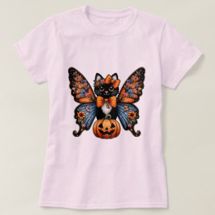 Camiseta Gato Whimsso com Asas Borboletas e Abóbora