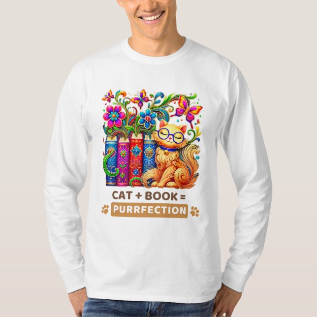 Camiseta Gato Whimsso Com Livros E Borboletas (Frente)