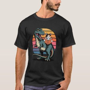 Camiseta Gato Xadrez Vintage Lendo Livro Montado em T Rex D