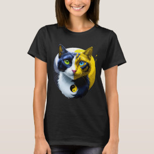 Camiseta Gato Yin Yang Dual Ioga Kit Espiritual Presente Mã