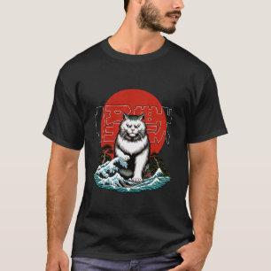 Camiseta Gato Yokai Japonês - Onda Grande Maneki Neko Irrit