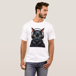 Camiseta gato zangado com fones de ouvido e gato zangado