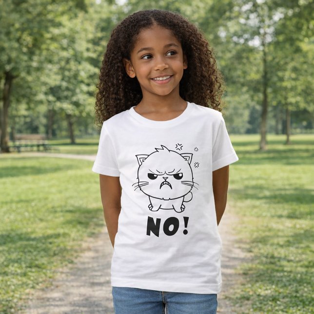 Camiseta Gato zangado fofo chiando Não. (Cute angry cat hissing No. T-Girl Basic White Shirt)
