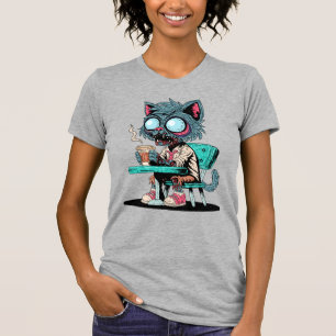 Camiseta Gato Zumbi Amante de Café