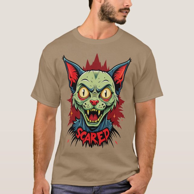Camiseta gato zumbi Assustado (Frente)