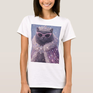 Camiseta Gatona Rainha Glamurosa Retrato de Fantasia Brilha
