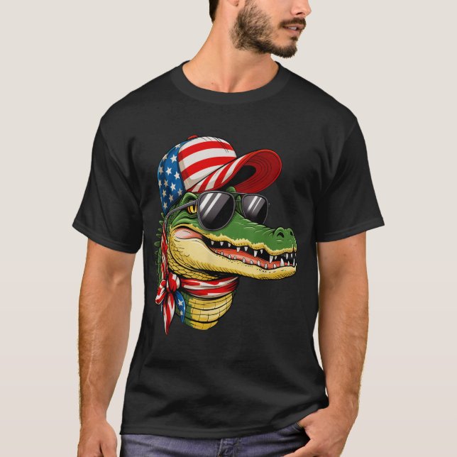 Camiseta Gator Alligator Crocodile 4 De Julho Oferece Homen (Frente)