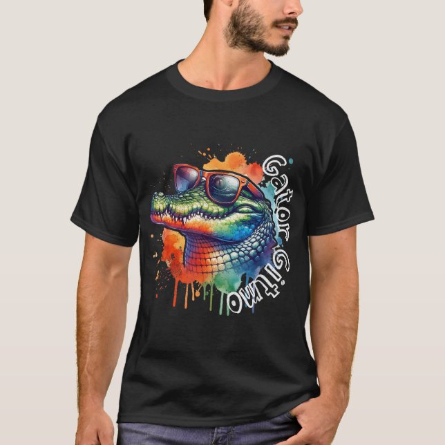 Camiseta Gator Gitmo Alligator Óculos escuros Aquarela (Frente)