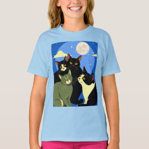Camiseta Gatos à Espera Sob a Lua Cheia