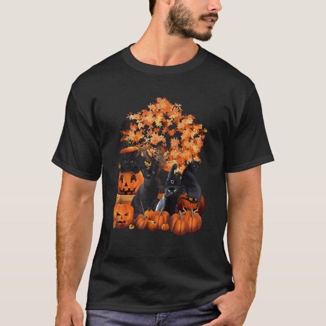 Camiseta Gatos Abóbora Halloween (Frente)