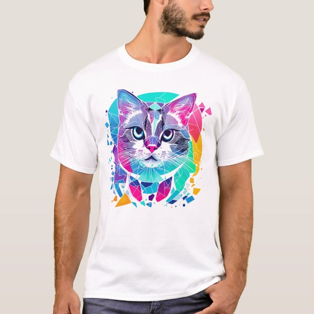 Camiseta gatos-abstrato geométricos coloridos (Frente)