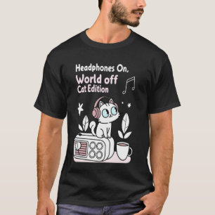 Camiseta Gatos Aconchegantes Fones de Ouvido, Mundo Fora Am