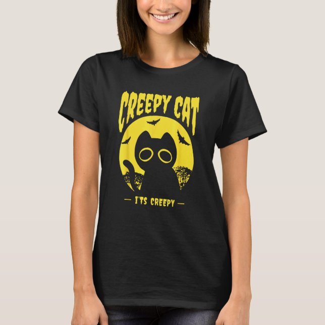 Camiseta Gatos Amarelos de Halloween Morcegos (Frente)