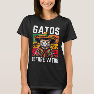 Camiseta Gatos Antes de Vatos Gato Engraçado Mexicano Ponch