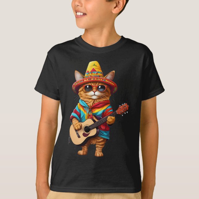Camiseta Gatos Antes De Vatos Mexicano Cat Poncho Fiesta Ci (Frente)