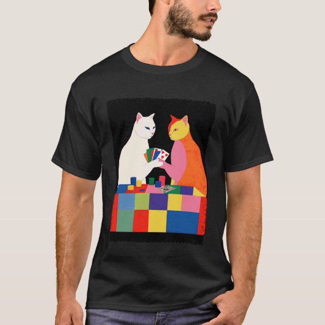 Camiseta Gatos Antigos Jogando Poker (Frente)