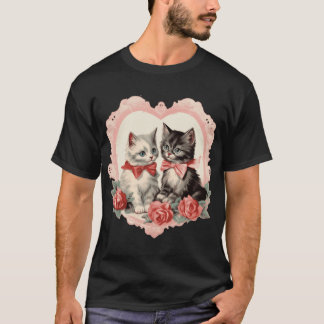 Camiseta Gatos Antigos Padrão de Arte Floral de Gato Fofo e