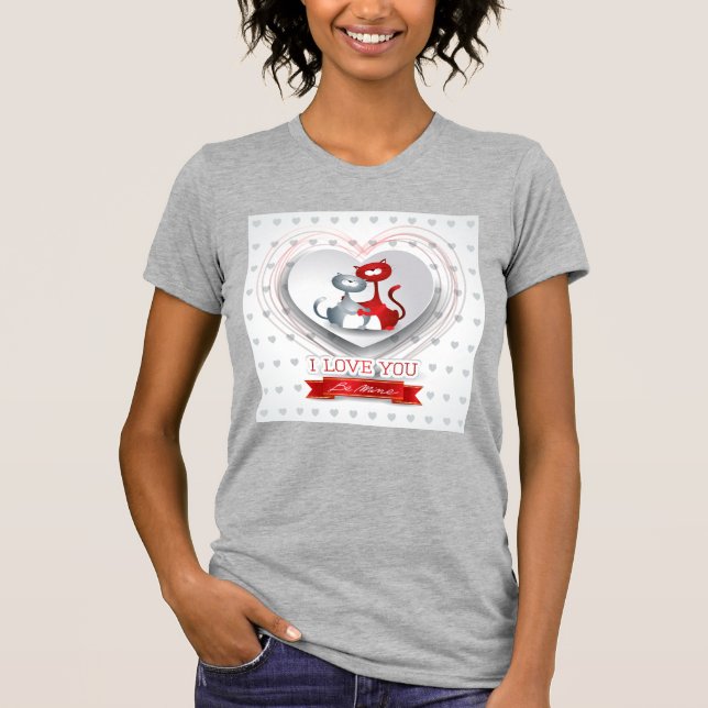 Camiseta Gatos apaixonados por coração (Frente)